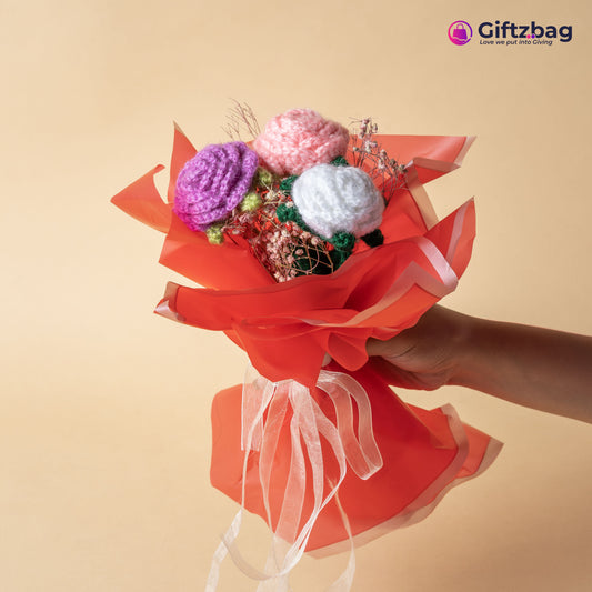 Crochet Rose Bouquet - 3 Roses