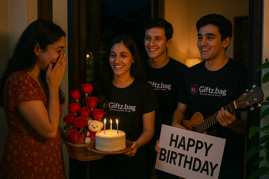 Romantic Midnight Surprise – Cake, Flowers & Guitarist Delivery