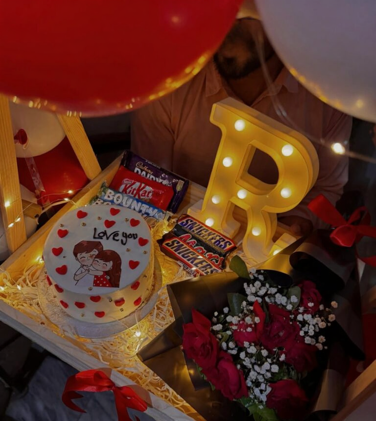 Celebration Luxe Tray – Balloons, Cake, Flowers & More