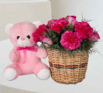 Carnations arranged in a basket