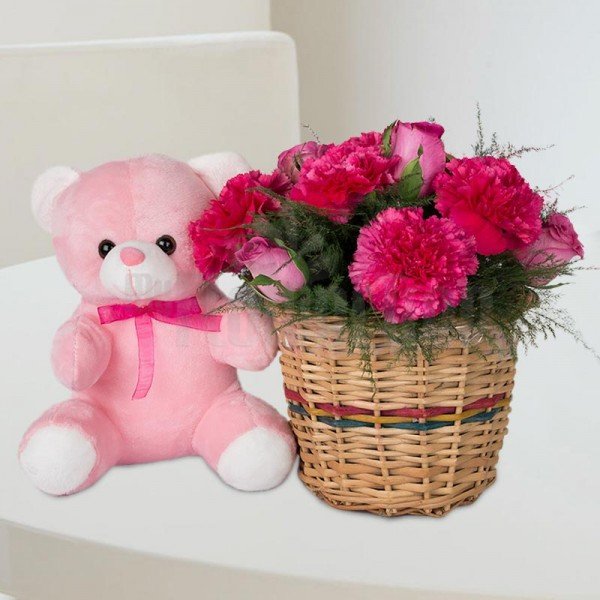 Carnations arranged in a basket