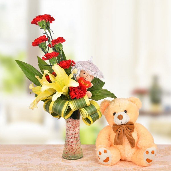Floral Arrangement with Teddy Lover