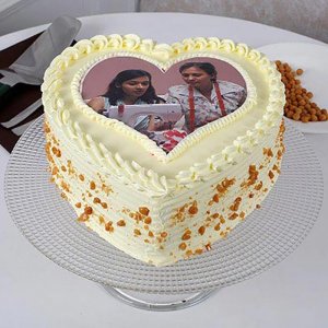 Classy Butterscotch Heart Shape Photo Cake