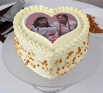 Classy Butterscotch Heart Shape Photo Cake