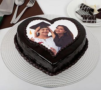 Family Theme Heart-Shaped Photo Cake