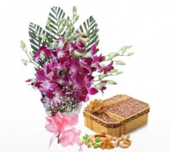 8 Pink Orchids With Mix Dryfruits