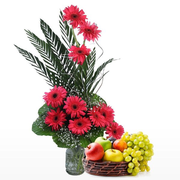 10 Pink Gerberas in With Mix Fresh Fruits