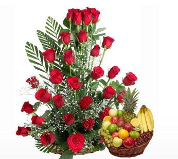 35 Red Roses Arrangement With Mix Fresh Fruits
