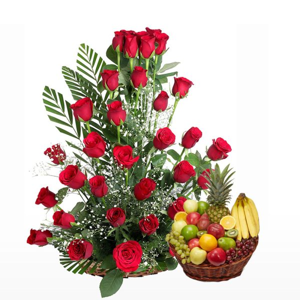 35 Red Roses Arrangement With Mix Fresh Fruits