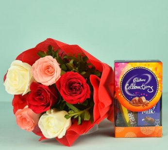 Colorful Roses Bouquet N Cadbury Celebrations