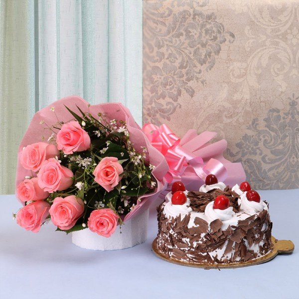 pink rose with cake