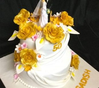 Golden Flower Cake for Engagement