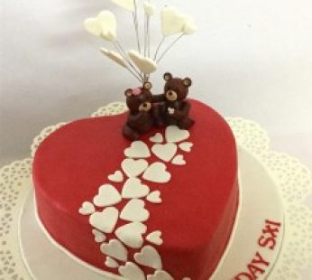 Red Hearts & Teddies Birthday Cake