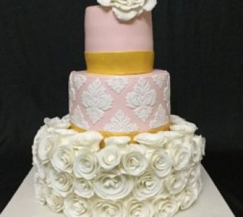 Vintage White Roses Engagement Cake