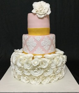 Vintage White Roses Engagement Cake