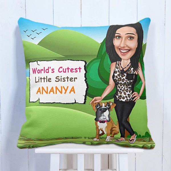 Personalised Cushion Little Sister Caricature