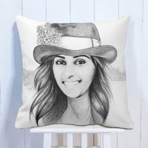 Personalised Cushion Caricature Sketch Photo